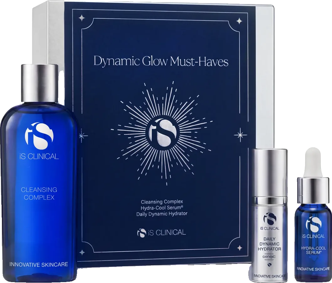 iS Clinical Dynamic Glow Must-Haves gift box with products
