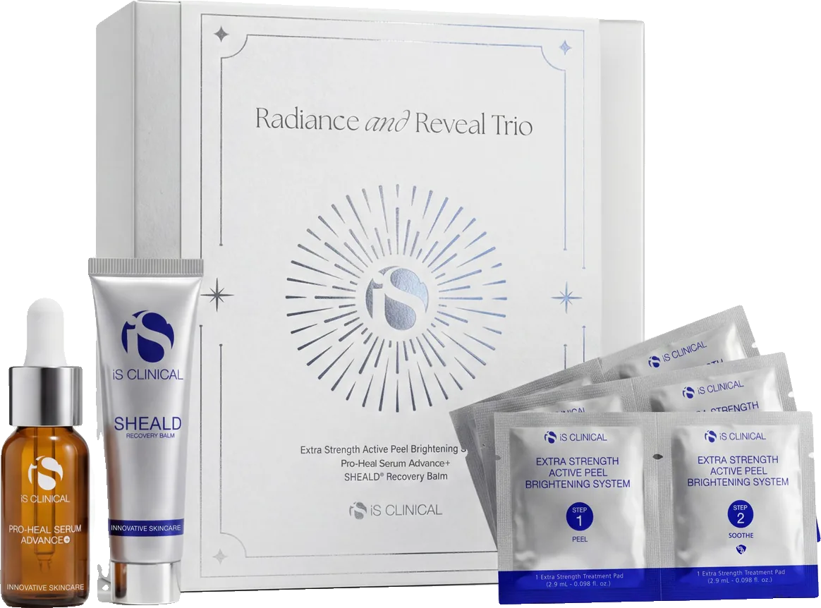 iS Clinical Radiance and Reveal Trio gift box with products